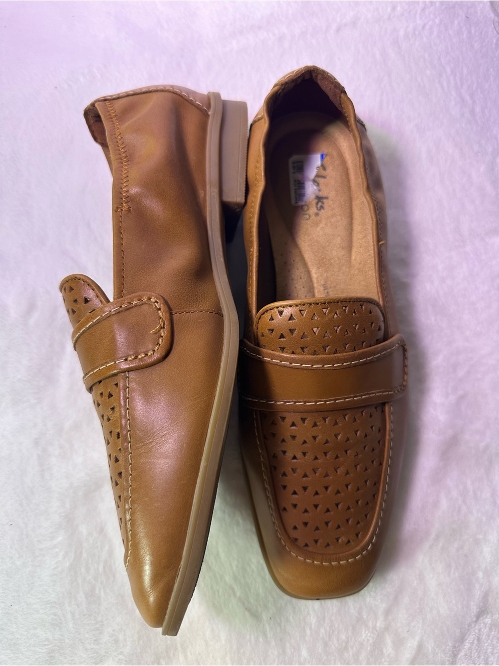 Clarks Women's Perforated Leather Penny Loafers in Tan - Picture 4 of 9